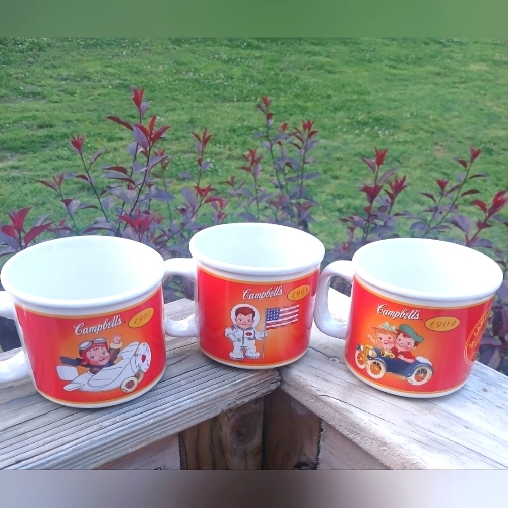 2003 Campbell Kids 100 Years Collectible 14oz. Set of 3 Soup Mugs "1904-2004" 
